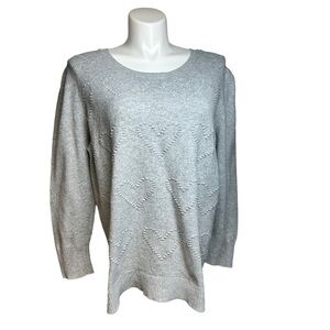 LOFT Women's Grey Sweater Round Neckline and Embossed Hearts